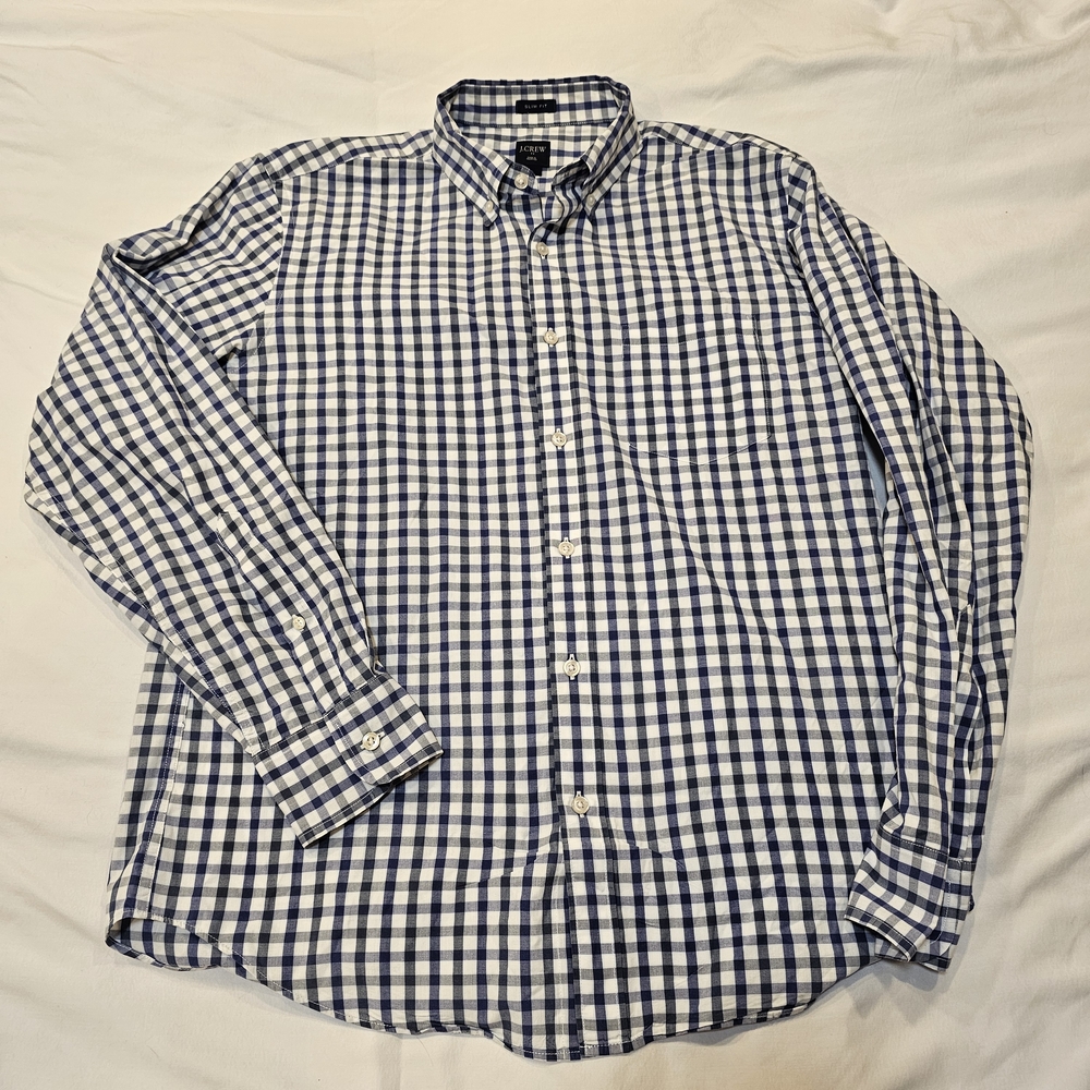 J. Crew Blue and White Gingham Casual Shirt. Dadcore Business Casual Like New